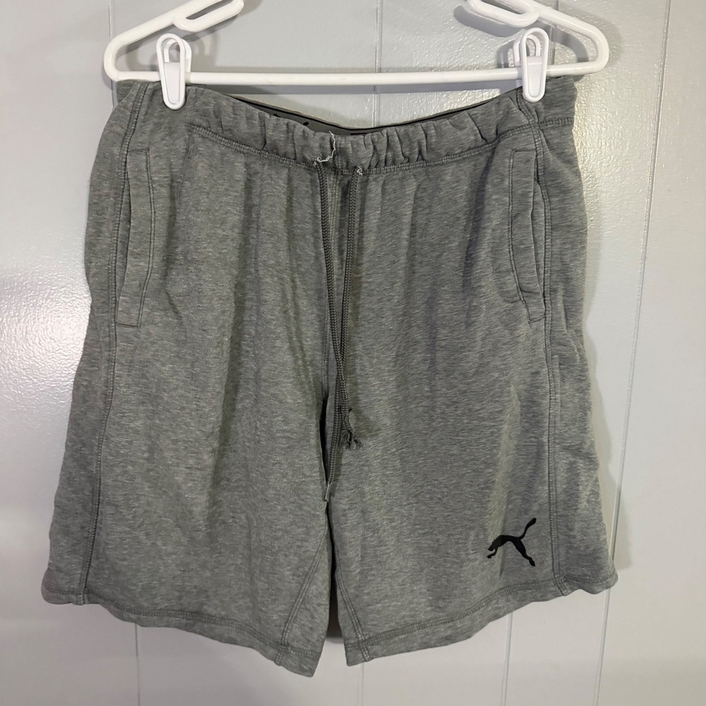 Puma Sweat Shorts Mens‎ Large Gray Heather French Terry Drawstring Athletic